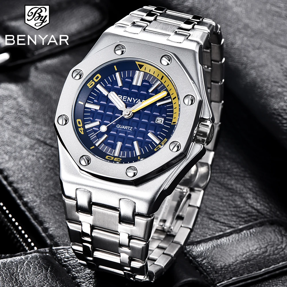 

BENYAR Quartz Watch Men Military Stainless Steel Sport Watches Male Top Luxury Casual Waterproof Quartz-Watch Relogio Masculino