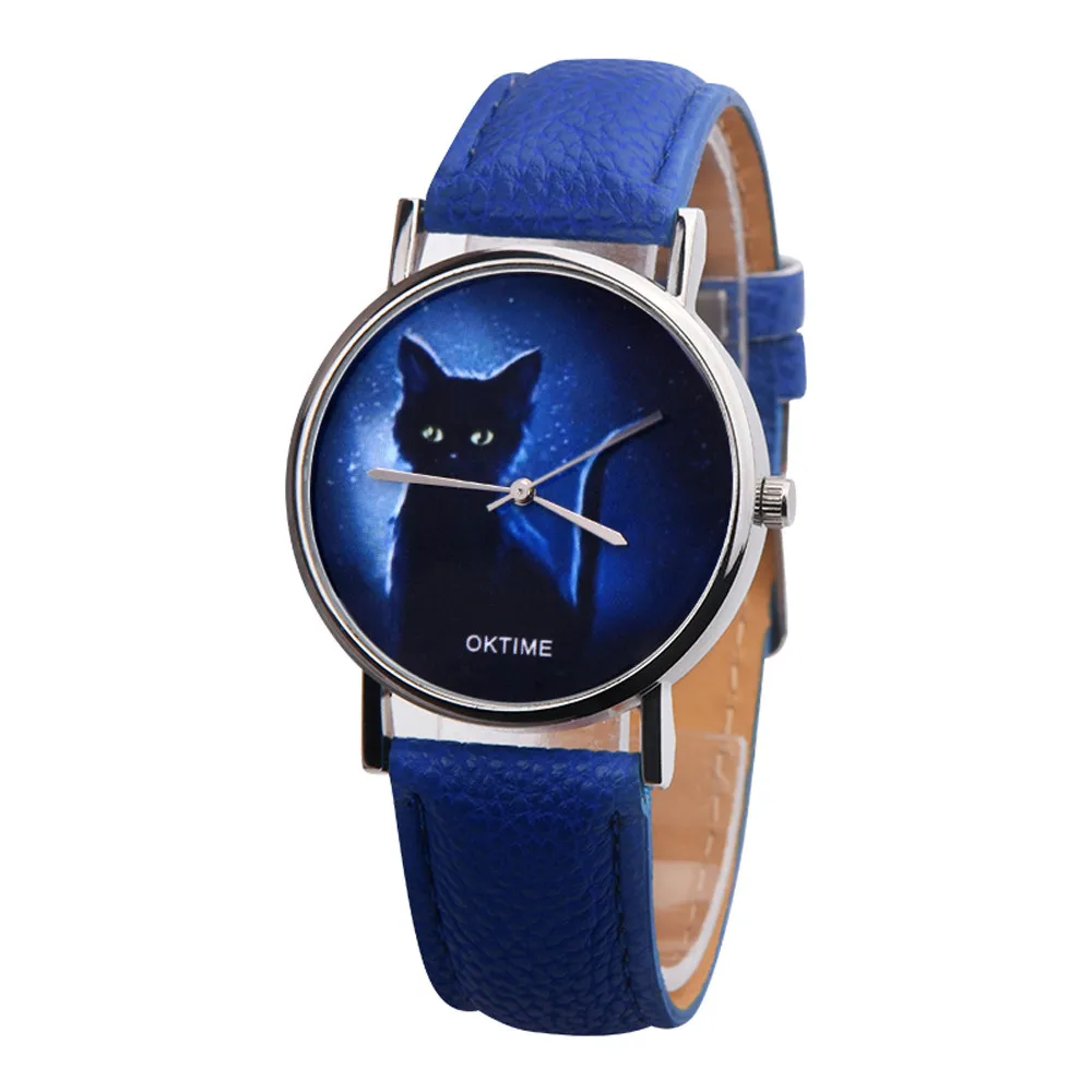 

Watch Womens Mysterious Black Cat Faux Leather Analog Quartz Watch ladies watches top brand luxury casual clock women cat Sellin