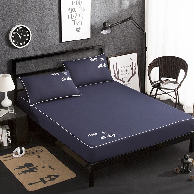 Cotton Fitted Sheet Mattress Cover Solid Color Sanding Elastic Sheet