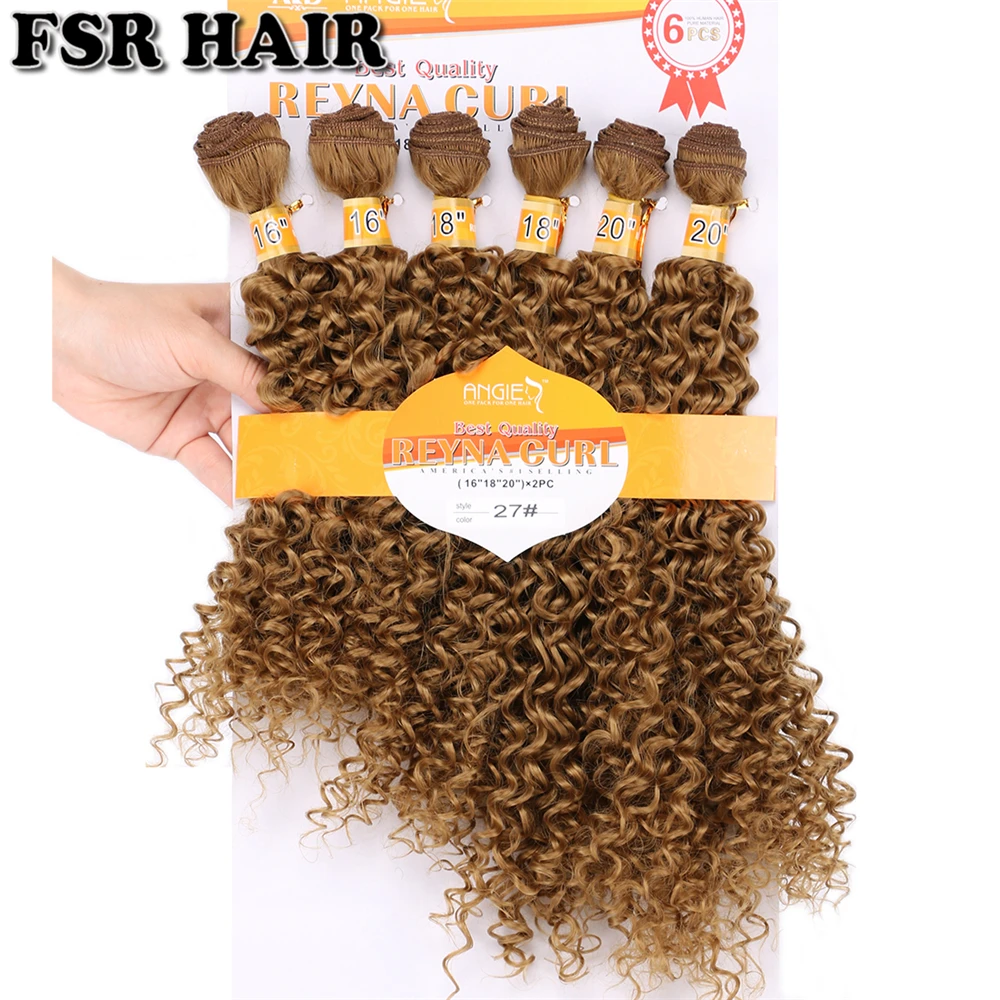 

Reyna Afro Kinky Curly Golden Synthetic Hair Weave 6 Bundles/Lot jerry curly hair bundles for women