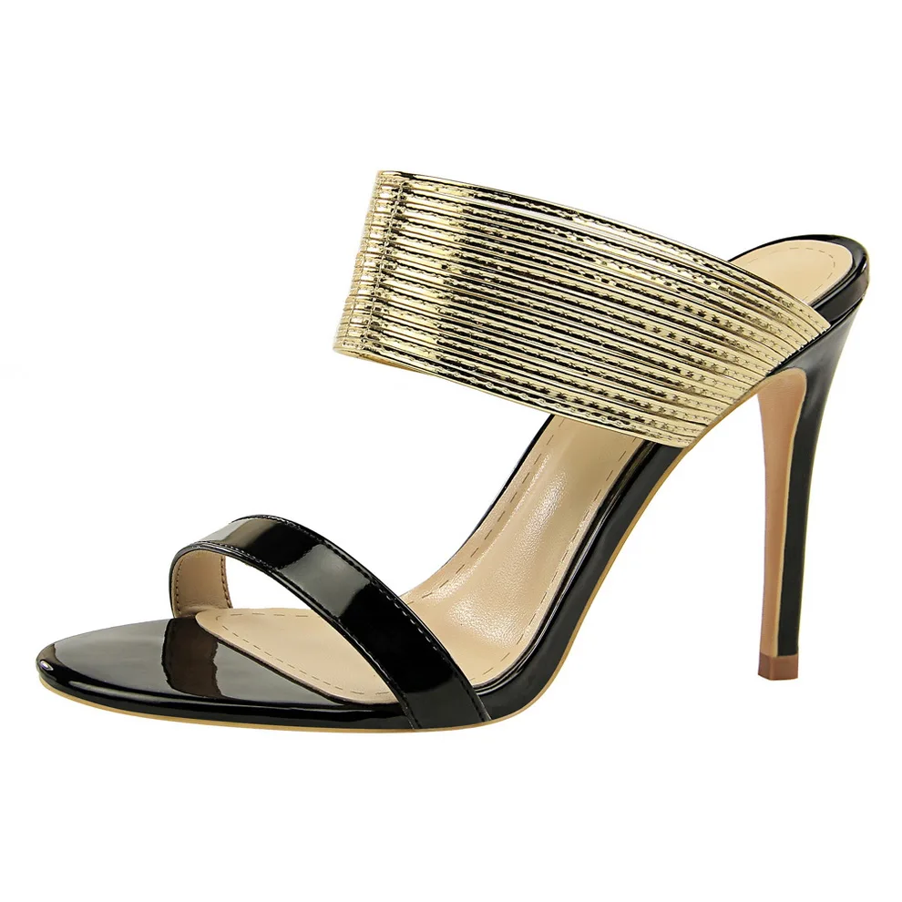 

2019 New Summer Shining Sandals Slippers 10cm Thin High Heels Sandals Flip Flop Patent leather Women Shoes Sexy Slippers Pumps