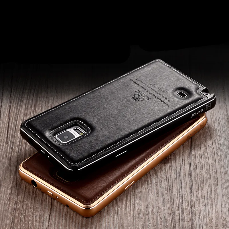 Original IMATCH Genuine Leather Back Cover &amp Aluminum Metal Bumper Frame Set Phone Case For Samsung Galaxy Note 4 N9100 |