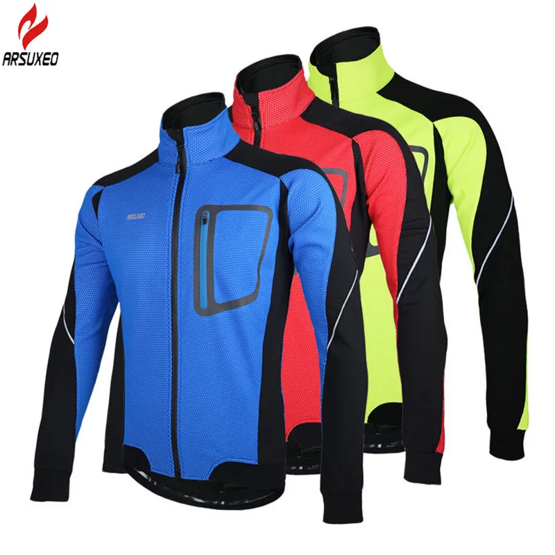 

ARSUXEO New Men Windproof Thermal Fleece Cycling Jerseys Winter Autumn Cycling Windcoat Jackets Ropa Ciclismo Bike Jerseys