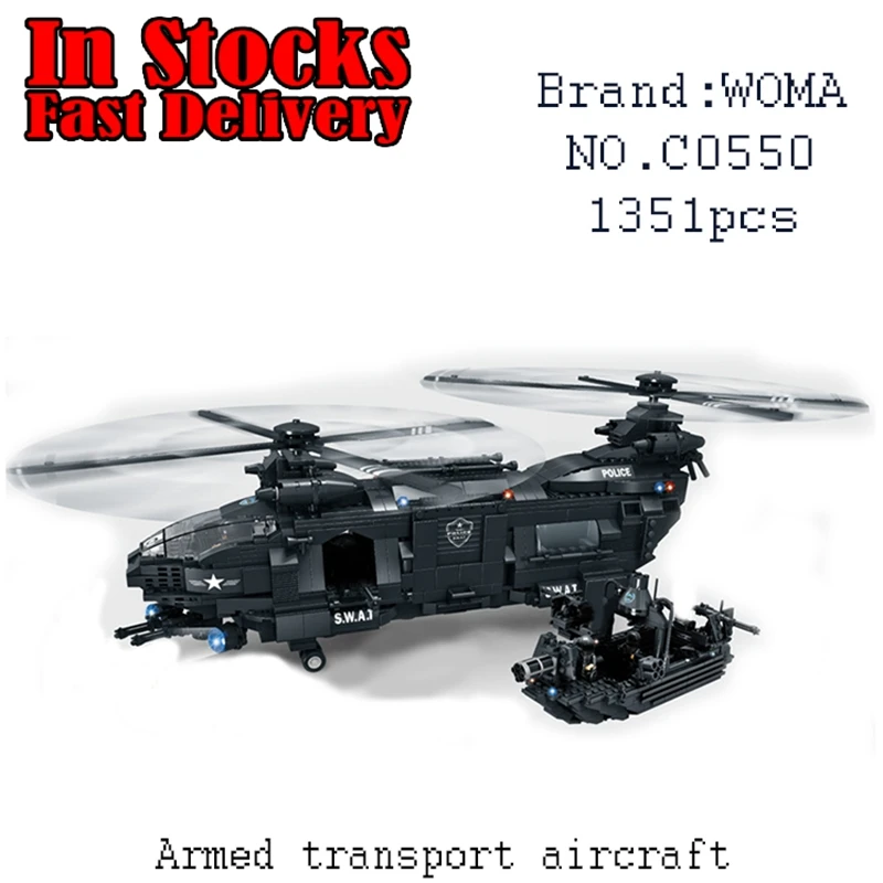 

WOMA Military SWAT Armed Transport Aircraft C0550 1351pcs Building Blocks Bricks educational toys for children brinquedos