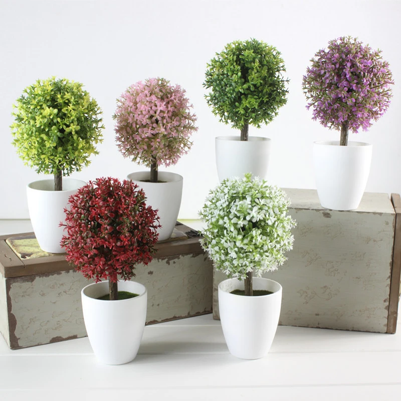 

1Set Artificial grass ball plant potted false green plant living room decorates the flower indoor household decoration bonsai