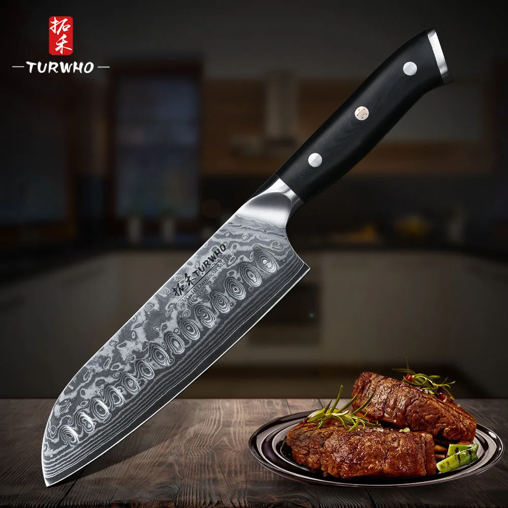 

TURWHO 7" Santoku Knife 67 layers VG10 Damascus Stainless Steel Japan Chef Knife Kitchen Cook Knives Best Quality G10 handle