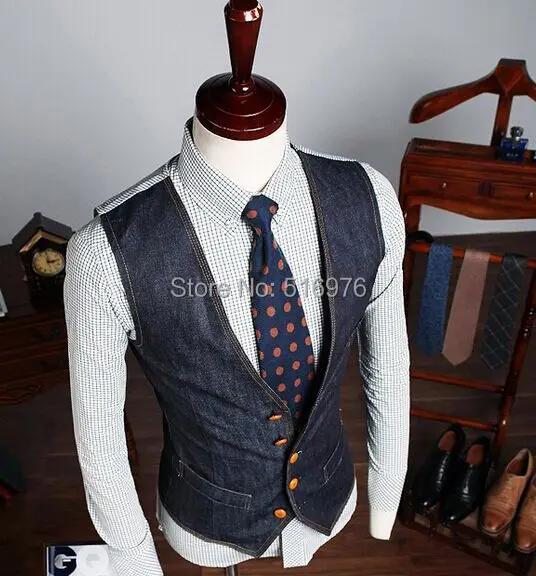 New Fashion Vest Men Spring Autumn Britain Casual Suits Denim Blazer Dress Size:M-XXL 103 | Мужская одежда