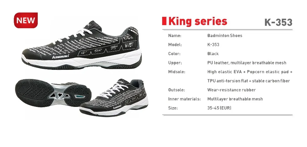 Обувь для бадминтона Kawasaki, мужская обувь Zapatillas Deportivas, износостойкие дышащие кроссовки, спортивная обувь, K-353 K-522