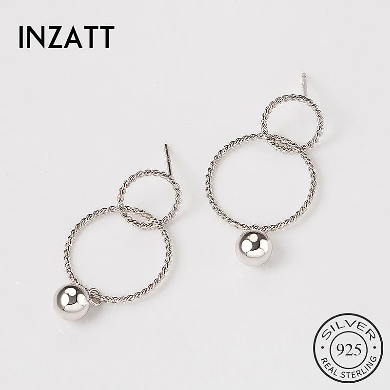 

INZATT Personality Twist Big Small Hollow Round Light bead Dangle Drop Earrings Fashion 925 Sterling Silver Fine Jewelry Gifts