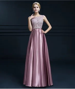 

BacklakeGirls New Arrivals Free Shipping Vintage Satin Sleeveless Evening Dresses 2020 Appliques With Bow Zipper Back Design