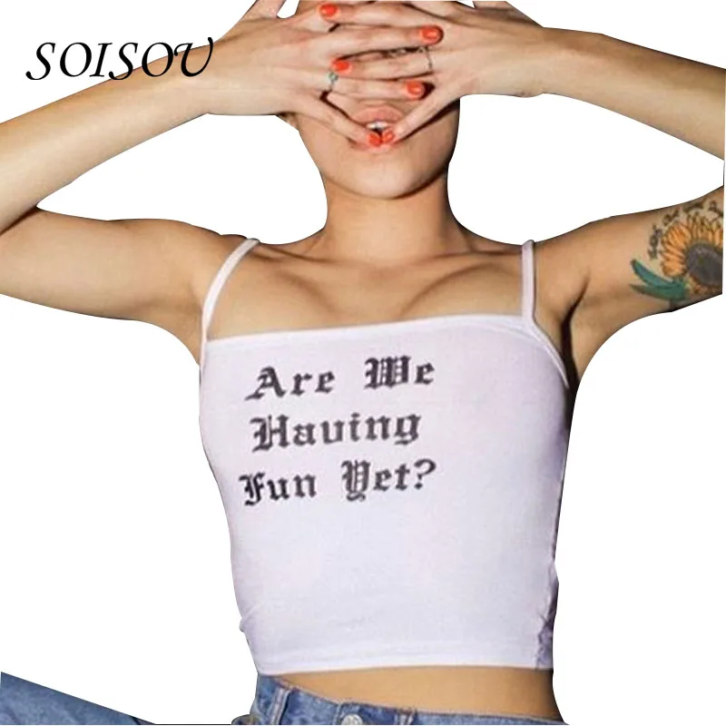SOISOU новые модные Для женщин топ жилет Feamle бак Новинка футболки с надписью жгут