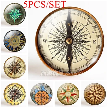 

5PCS/SET Retro Handcrafted 12mm/16mm/20mm/25mm/30mm Glass Cabochon Making Jewelry Steampunk Compass (It's Not A Real Compass)