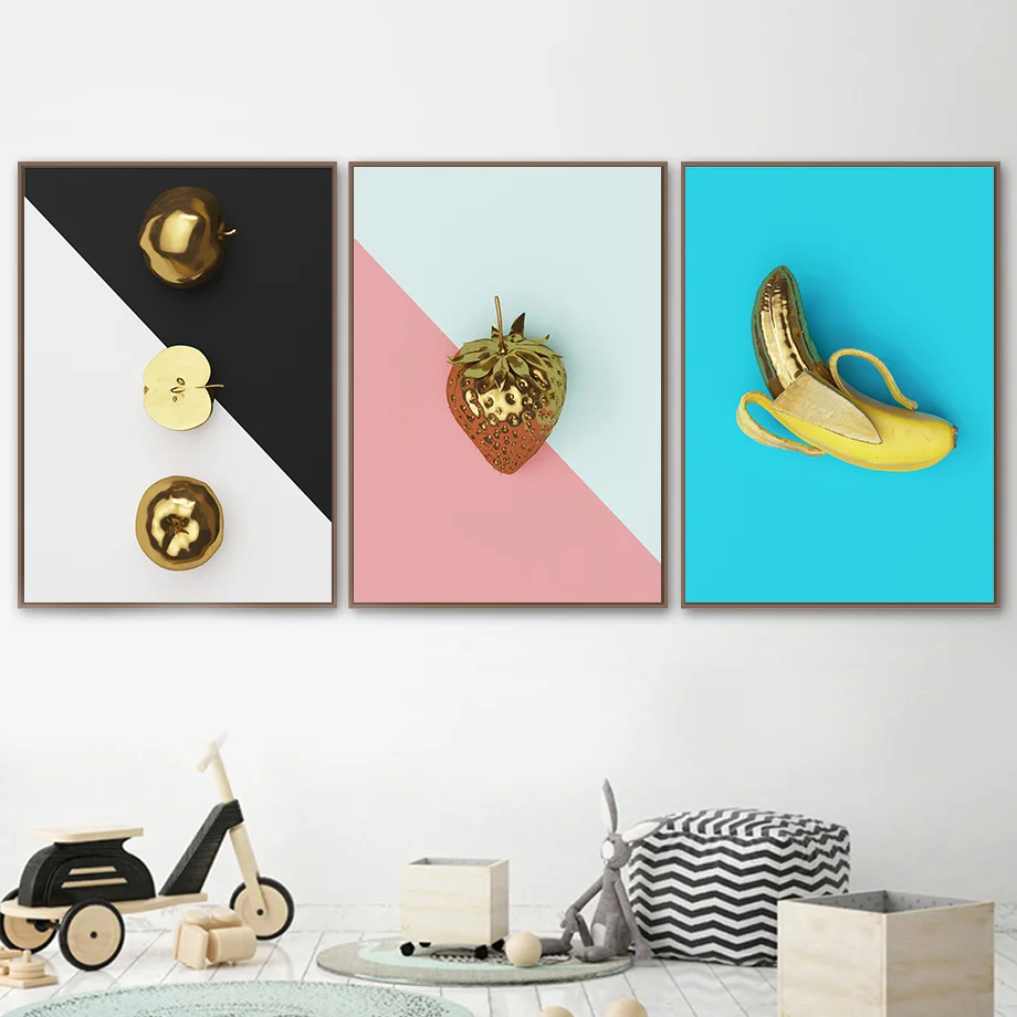 Золото фрукты Nordic холсте Современная мода оригинальный плакат Decor Wall Art Home Decor Гостиная Спальня нордический домашний декор живопись