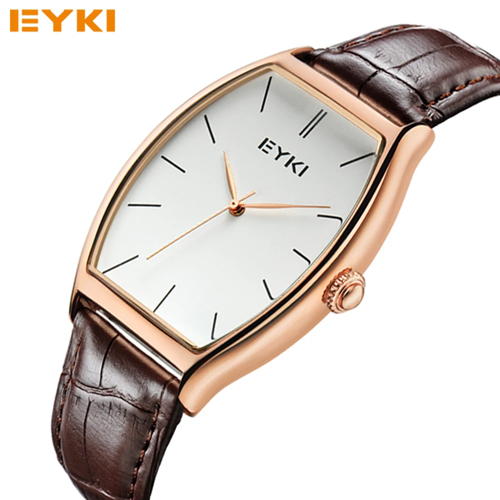 Hot sale EYKI 30M Square Simple Watch Leather Men's Golden Roman Scale ...
