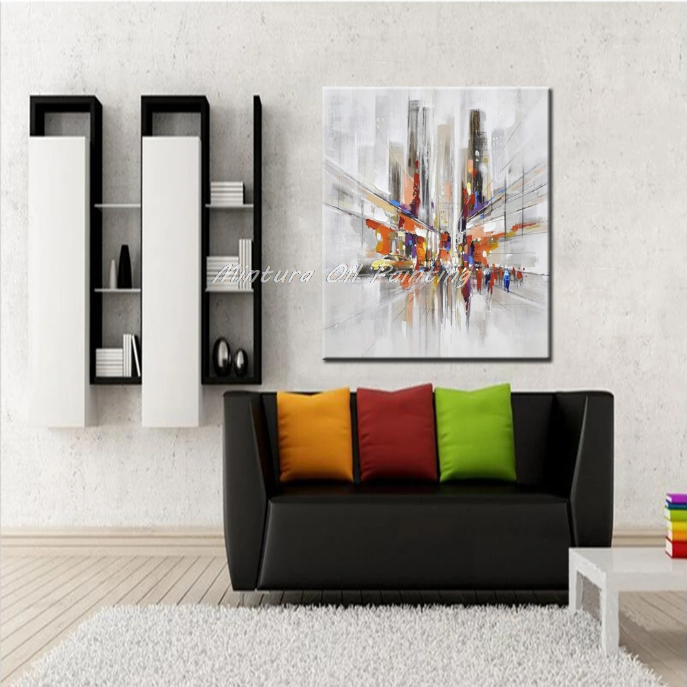 Billige Mintura Kunst Hand Gemalt Stadt Landschaft Ölgemälde Auf Leinwand Pop Kunst Moderne Abstrakte Wand Bild Für Wand Dekoration Keine rahmen