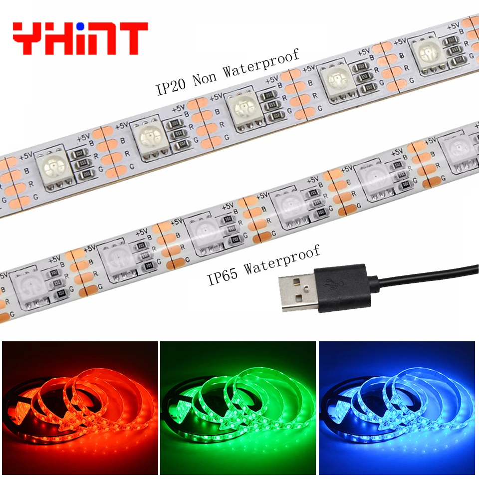 5 В USB Мощность 5050 60led/m RGB Цвет led strip 0,5 м 1 м 2 м led ленты SMD ТВ Настольный ПК Экран Подсветка клейкая лента