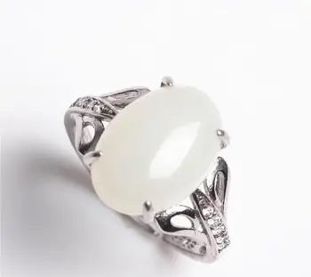 

Natural authentic Xinjiang and Tian Baiyu ring 925 silver gilt ring inlaid jade jewelry female models containing certificates