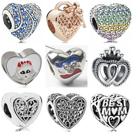 

Fresh Style Hollow Colorful Crystal Peace Lock Girl Hearts Charms Beads Fit Pandora Bracelets Necklaces for Women Handmade Gift