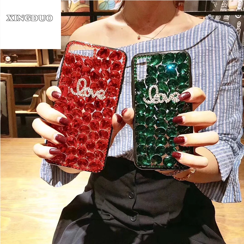 Чехол XINGDUO для iphone xs чехол телефона с блестящими стразами красный зеленый X/XR/XS
