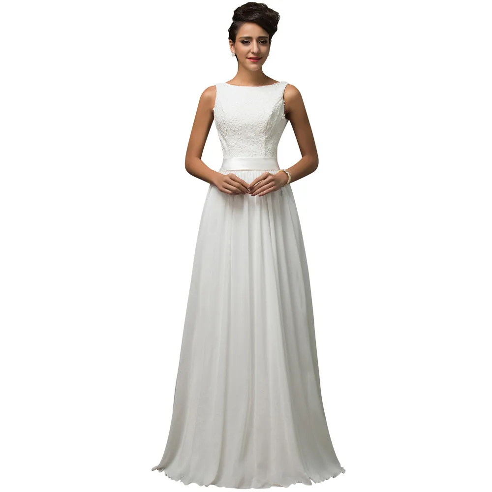 Beach White Wedding Dresses 2017 Grace Karin Chiffon Low back Cheap vestido de noiva lace Long Bridal Wedding Gown 7560 5