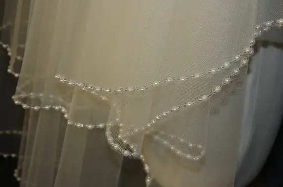 Свадебные вуали цвета слоновой кости с жемчугом veu noiva Соборная фата с кристаллами
