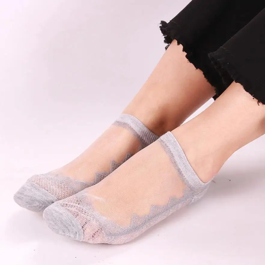 Summer Women Ladies Sheer Silky Glitter Transparent Short Ankle Socks