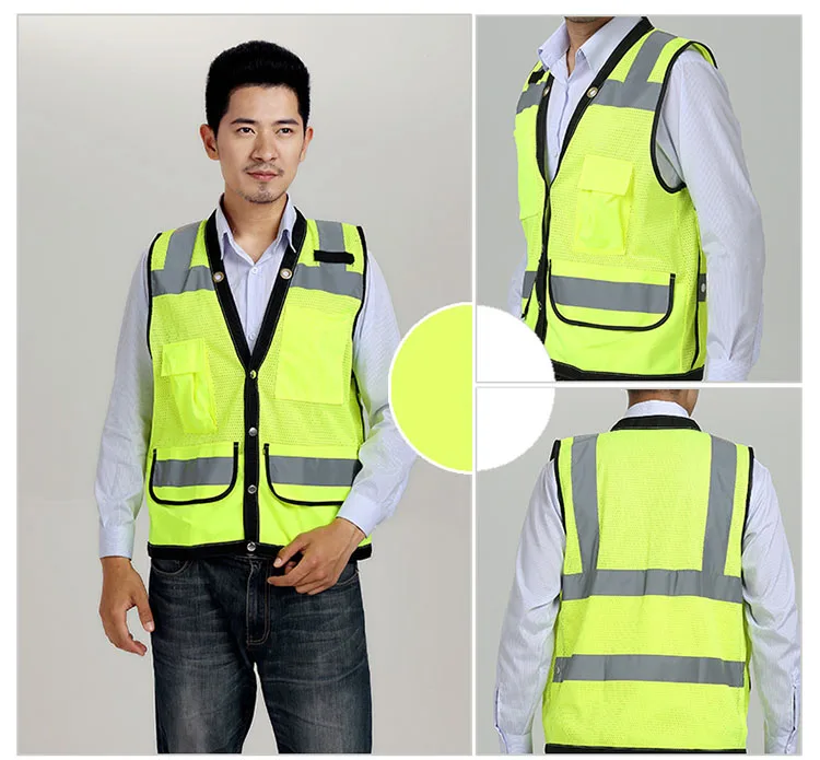 CCGK Reflective Vest High Visibility Safety Clothing Multi pockets Mesh Breathable Fluorescent Clothes Outdoor Workwear Sporting (5)