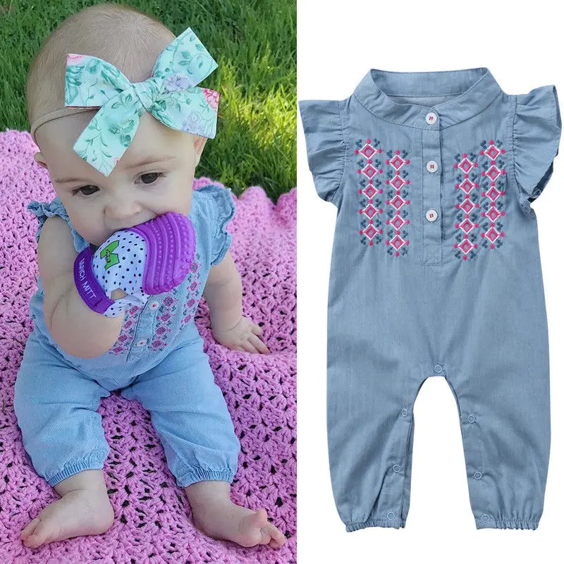

Newborn Baby Girl Romper Denim Romper Ruffles Sleeve Soft Jeans Clothes Baby Girl Clothes