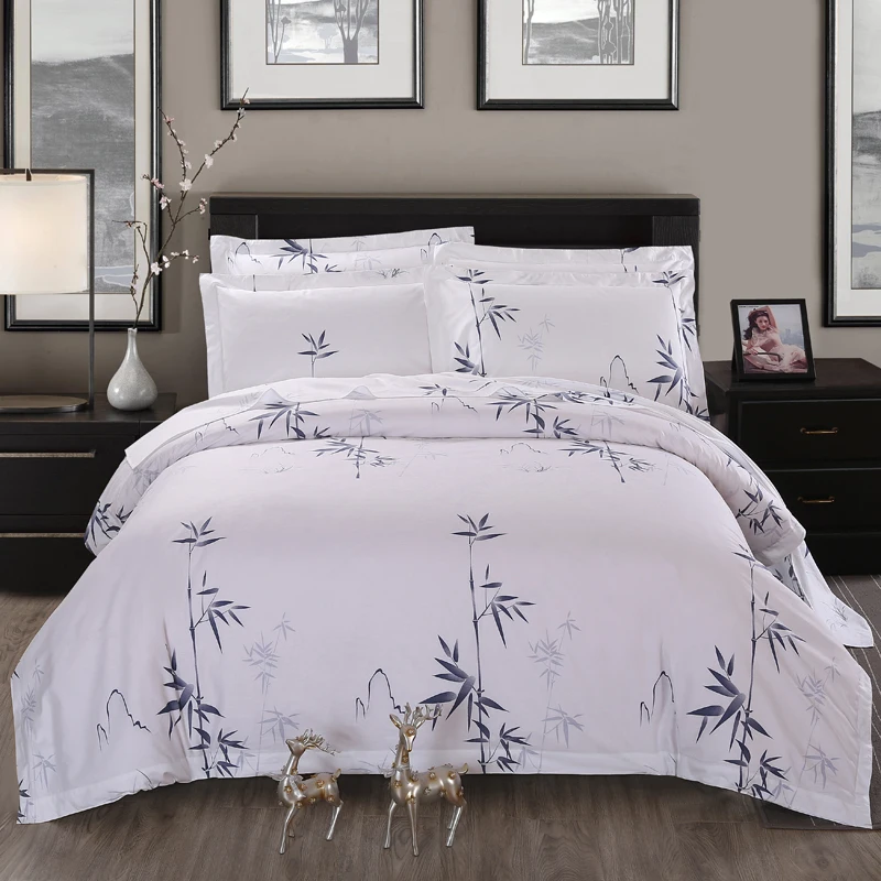 

100%Cotton white hotel print bedding sets Twin Queen King size bedding sets duvet cover bed sheet/linen set pillowcase