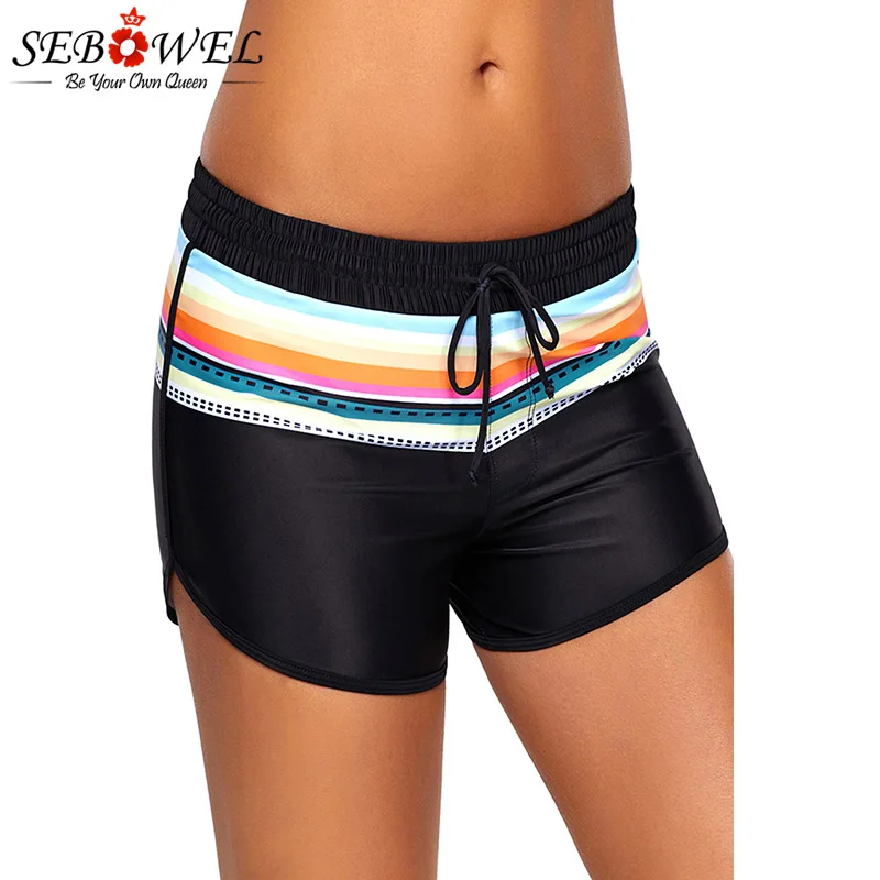 Striped-Print-Accent-Black-Drawstring-Board-Shorts-LC410571-2-3 