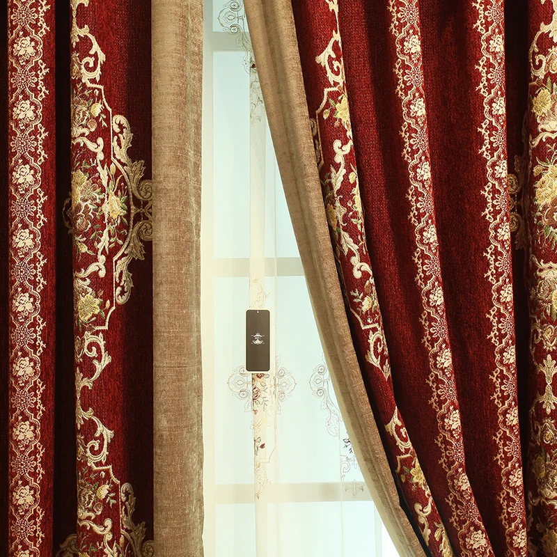 Занавески на заказ европейские шенилловые жаккардовые благородные роскошные европейские плотные красные ткани затемненные занавески Тюль балдахин шторы N447