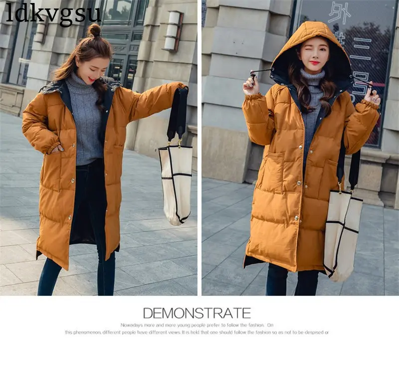 Двухсторонняя женская зимняя куртка с капюшоном, большие размеры, Длинная женская куртка, пальто, теплая плотная парка, Chaqueta Mujer A1443