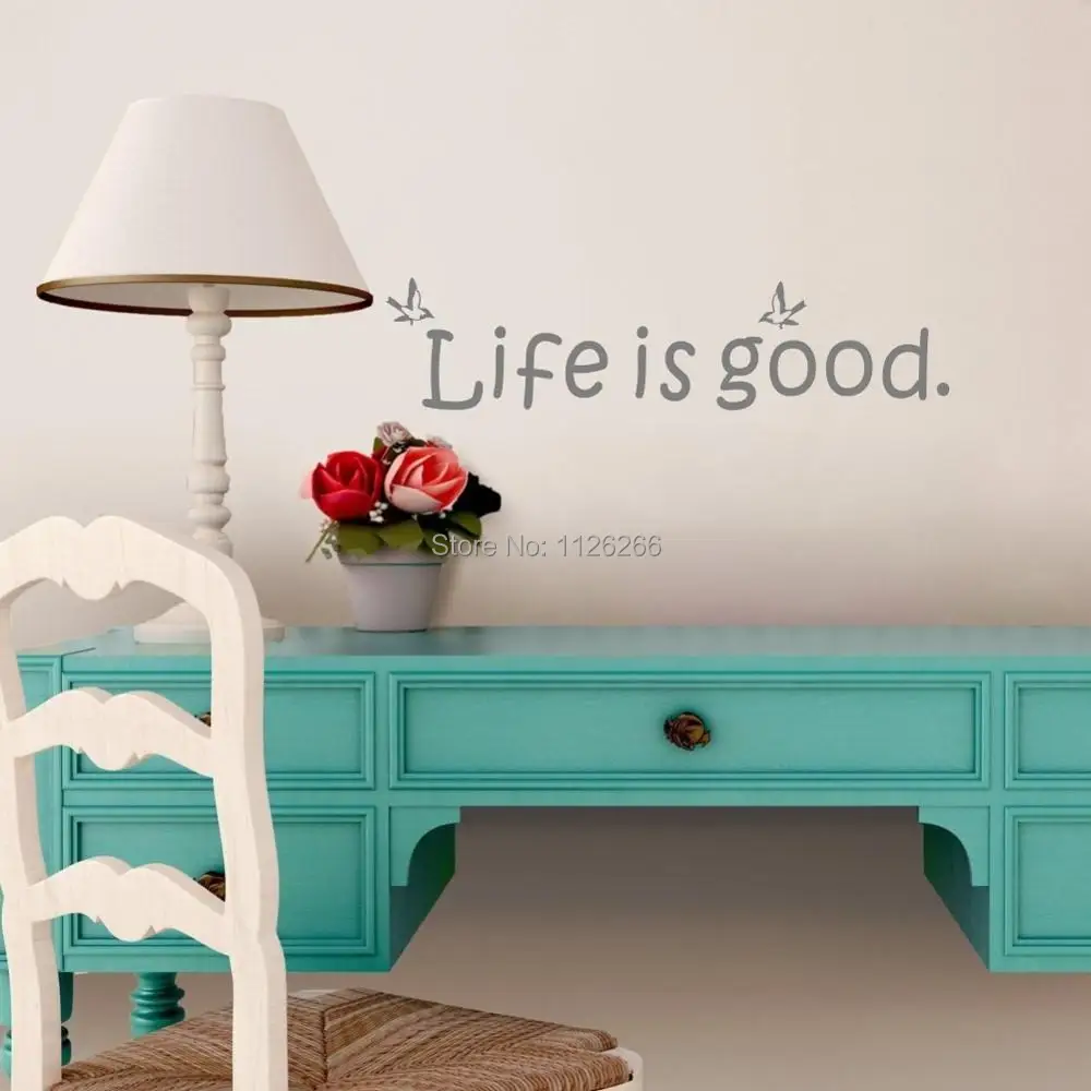 Life Is Good Inspirational Quotes Wall Decals Letters And Birds Art Home Wall Decor Stickers For