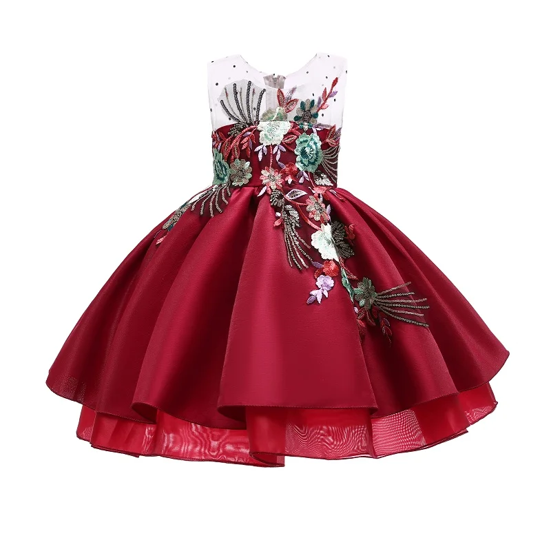 Детское праздничное платье принцессы на день рождения элегантное платье подружки невесты с цветочным рисунком для маленьких девочек; высококачественная одежда с вышивкой; От 2 до 10 лет
