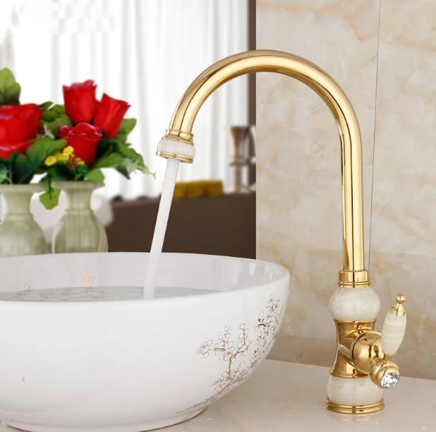 Special Price Free Shipping Brass torneira cozinha with Marble kitchen faucet/single handle Gold finish basin sink mixers taps sink faucet 