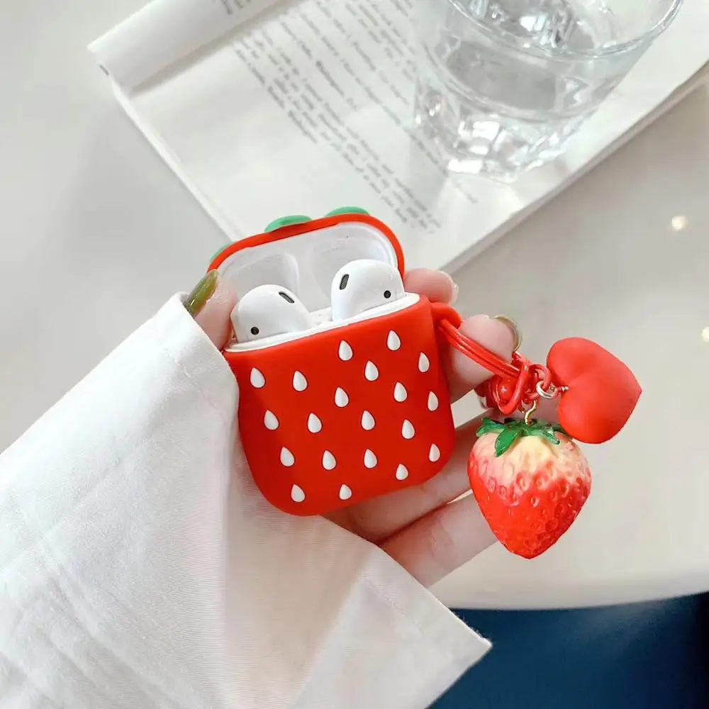 3D strawberry silicone soft case for AirPods APPLE original lovely girl accessories AirPods casing Protect bluetooth Earbuds