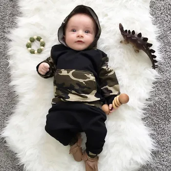 

2Pcs Toddler Infant Baby Boy Clothes Set Camouflage Hooded Tops+Pants Outfits Fashion Newborn Boy Clothes Ubranka Dla Niemowlat