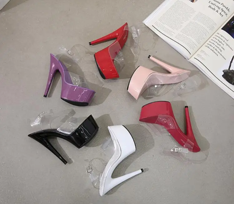 

2019 Summer 6 Color Red White Black Sandals Women Platform Shoes Sexy Nightclubs T Stage Shows High Heels 15cm Plus-size 34-41