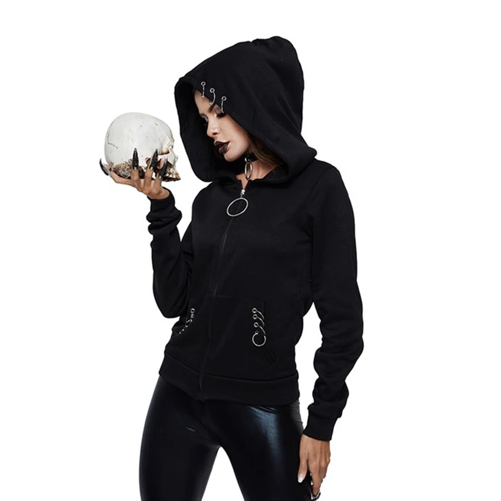 Rosetic Hoodies  Gothic Casual Cool Chic Black Plus Size Women Sweatshirts 