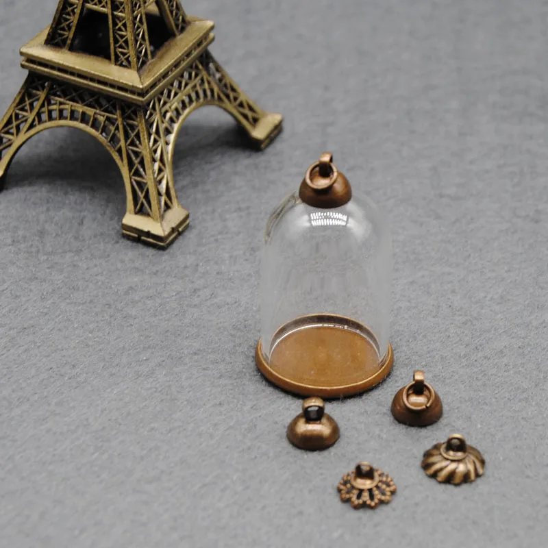 

30x20mm glass dome jewelry pendant glass globe bubble pendant & 20mm base blank & flower cap DIY necklace glass vial pendant