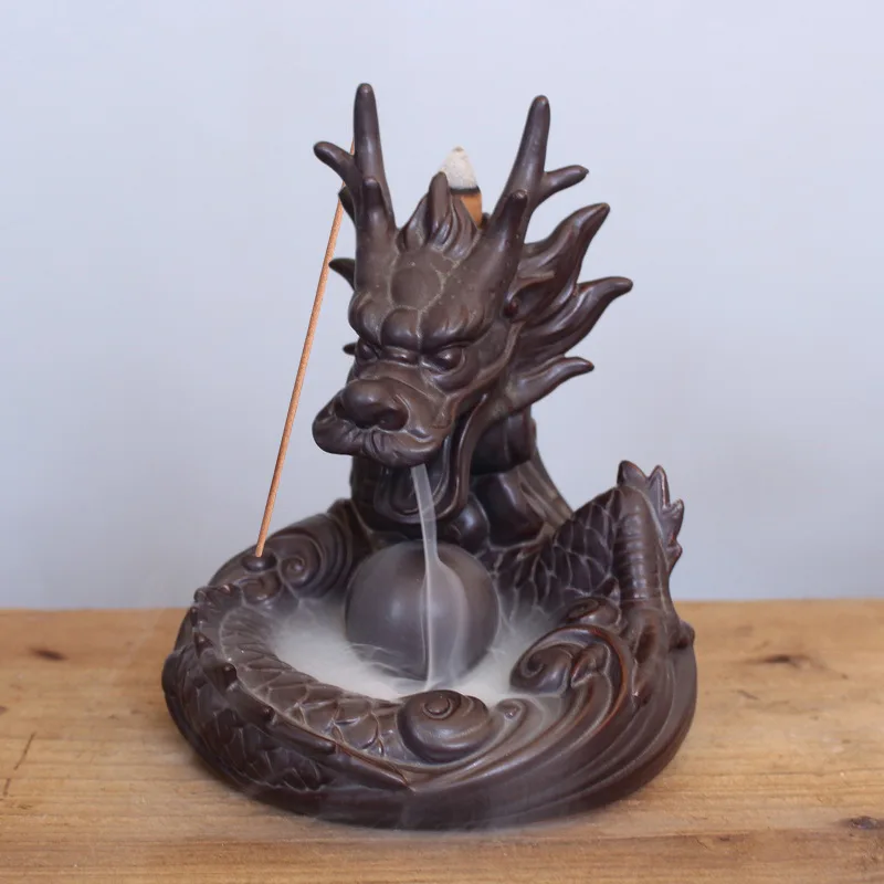 Ceramic Dragon Incense Burner for Smoke Backflow Like Water Streaming