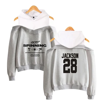 

GOT7 Kpop Off Shoulder Top Sweatshirt Women Sexy Crop Tops Girls Female Printed Kawaii Long Sleeve Hoodies Polerones Mujer 2019