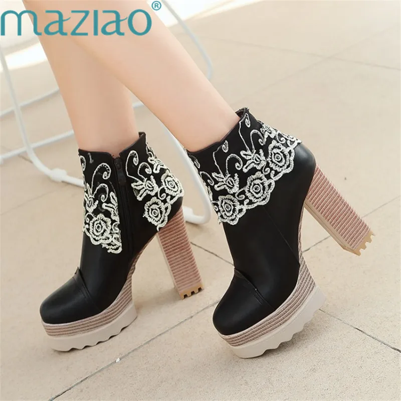 

Autumn Winter New Stylish Women Ankle Boots Sexy Platform Round Toe Wedges Boots lace Woman Ankle Boots MAZIAO