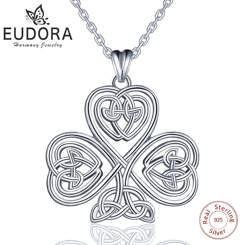 

EUBORA 925 Sterling Silver Tree of Life Pendant Necklace Good Luck Irish Celtics Shamrock Sliver jewelry For Women Girls Gifts