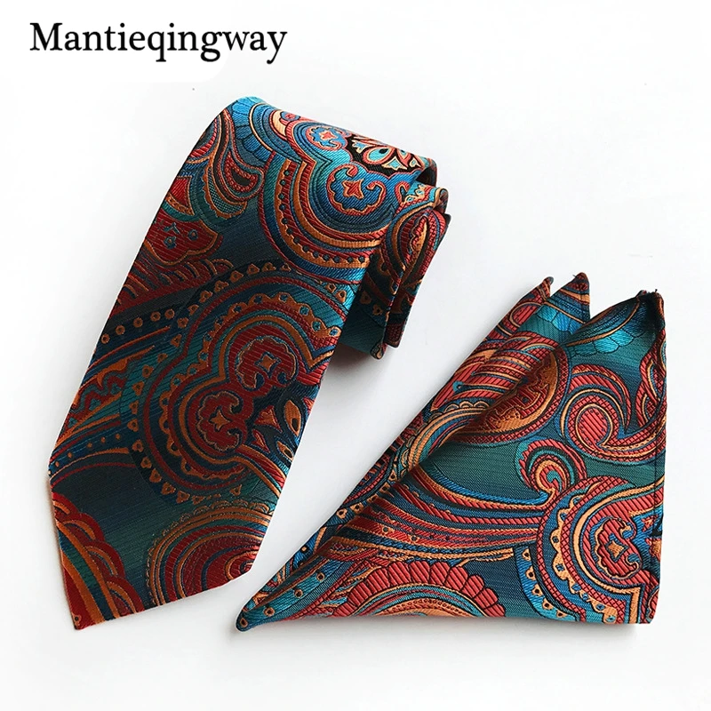 Mantieqingway модные Для мужчин s Пейсли галстук + Hankerchief набор Gravatas Бизнес набор для мужской костюм бренд Галстуки Галстук Hanky