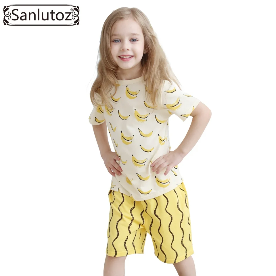 

Children Clothing Set Summer Kids Clothes Cotton Sport Suits for Girls Toddler Baby (Tshirts + Shorts) Brand 2016 Cartoon Banana