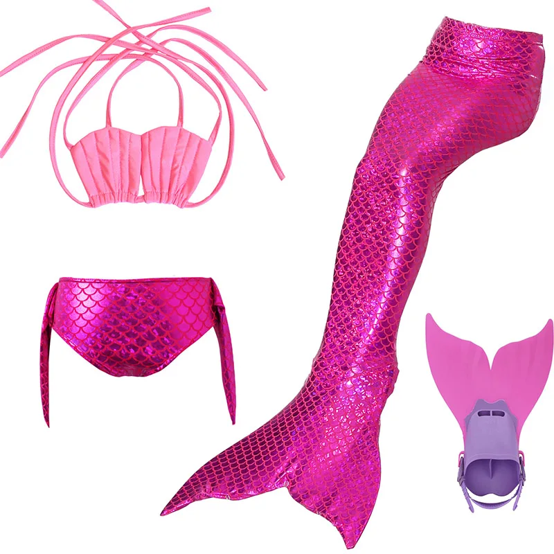 

4pcs Mermaid Tails Costumes for Girls Bikini bathing set with monofin Fin Tail Mermaid Cosplay Swimsuit Kids Children Swimmable