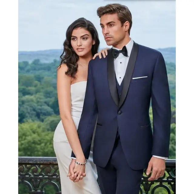 navy blue groom with black groomsmen