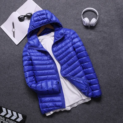 

Solid color men's down jacket Autumn Winter mens hooded&Standing collar White duck down coat male thin light slim warm outwear