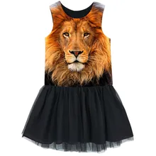 Платье для девочек-подростков; Платье с принтом льва; костюмы без рукавов для детей; Повседневная Удобная одежда; платье